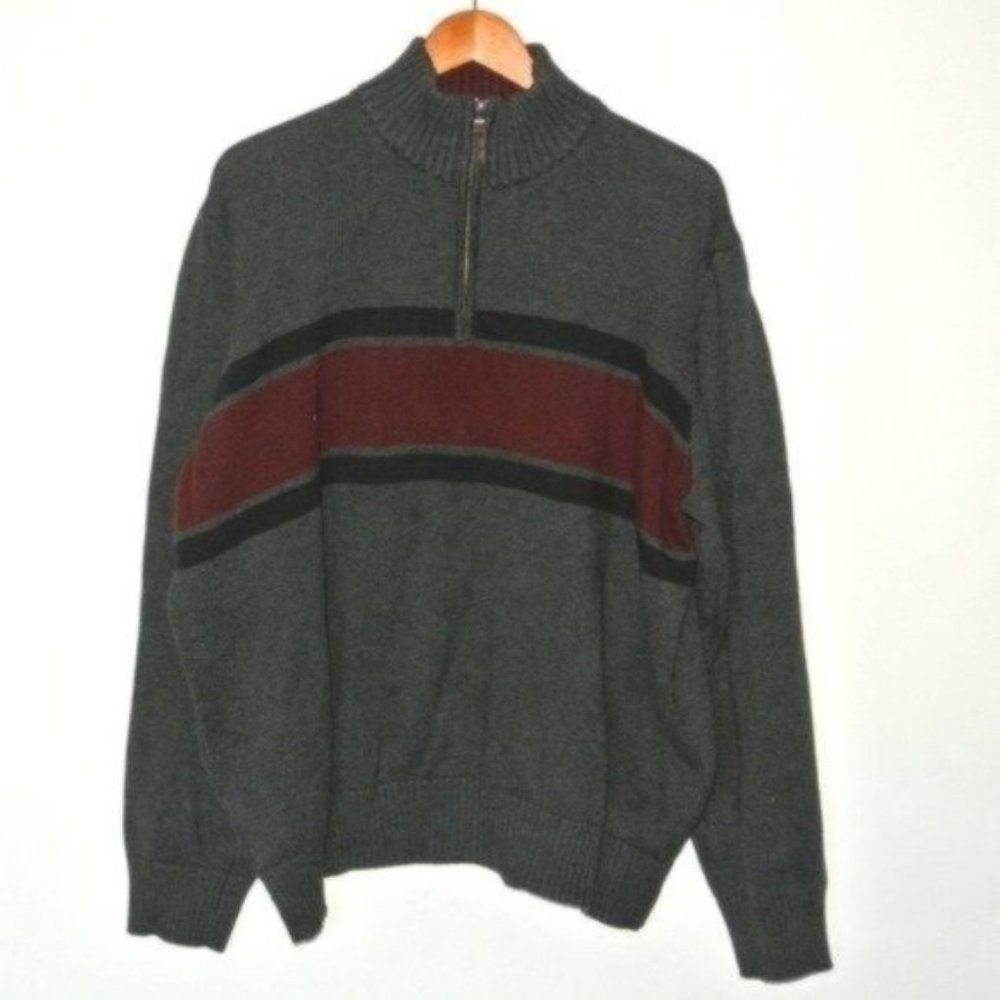 Eddie Bauer Chest Stripe Quarter-Zip Sweater XL